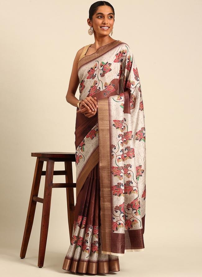 Cotton Beige Casual Wear Printed Saree